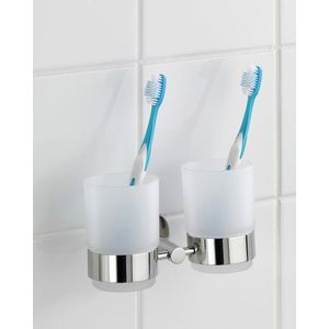 Suport pentru periute si pasta de dinti Bosio Shine, Wenko, 17.5x9x9.5 cm, inox/sticla, argintiu lucios/alb imagine
