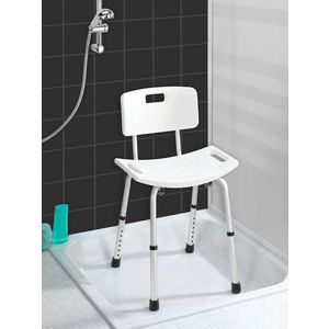Scaunel pentru baie Secura, Wenko, 49x54x68.5-85.5 cm, aluminiu/plastic/cauciuc, alb/gri imagine