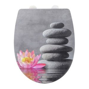 Capac de toaleta Relief, Wenko, 36.5x45 cm, termoplastic/inox, gri/roz imagine