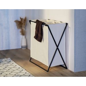 Cos pentru rufe Trio XL, Wenko, 69x37x76 cm, poliester/polietilena, bej/negru imagine