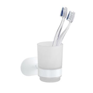 Suport periute si pasta de dinti Orea, Wenko, 10x10x9.5 cm, inox/sticla, alb imagine