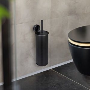 Perie pentru toaleta cu suport Pavia, Wenko, 11.5x12x40 cm, inox/polipropilena, negru imagine