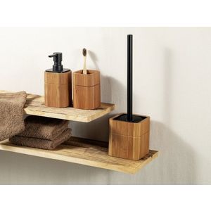 Perie pentru toaleta cu suport Serro, Wenko, 10x10x37 cm, bambus/inox, maro/negru imagine
