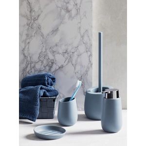 Perie pentru toaleta cu suport Badi, Wenko, 13.5x38 cm, ceramica/silicon, albastru imagine