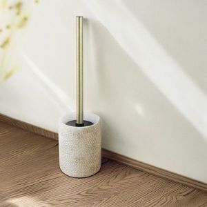 Perie pentru toaleta cu suport Montalfano, Wenko, 10x37 cm, poliresina, alb/auriu imagine