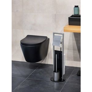Suport pentru hartie igienica si perie toaleta Ravina, Wenko, 20x70 cm, inox, argintiu mat imagine