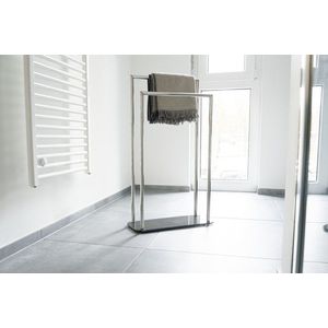 Suport pentru prosoape Ravina, Wenko, 48x20x80 cm, inox/sticla temperata, argintiu/negru imagine