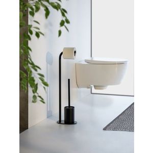 Suport pentru hartie igienica si perie toaleta Levante, Wenko, 23x17x63 cm, inox, negru imagine