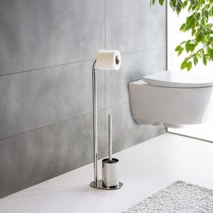 Suport pentru hartie igienica si perie toaleta Levante, Wenko, 23x17x63 cm, inox, argintiu lucios imagine