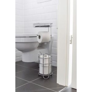 Suport pentru hartie igienica si perie toaleta Roll, Wenko, 16x18x59 cm, metal, argintiu imagine