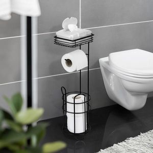 Suport pentru hartie igienica si perie toaleta Roll, Wenko, 16x18x59 cm, otel, negru imagine