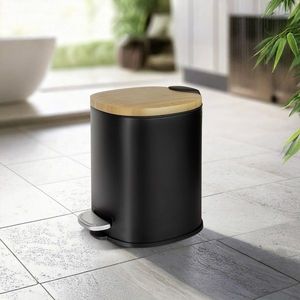 Cos de gunoi cu pedala Fianema, Wenko, 17x21x23.5 cm, otel/bambus/polipropilena, negru/natur imagine