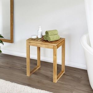 Taburet pentru baie Fondi, Wenko, 60x30x39 cm, lemn acacia, maro imagine
