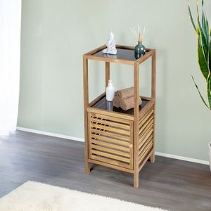 Organizator baie Fondi, Wenko, 39.5x35.5x86 cm, lemn acacia/sticla/plastic, maro/negru imagine