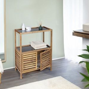 Organizator baie Fondi, Wenko, 67.5x35.5x86 cm, lemn acacia/sticla/plastic, maro/negru imagine