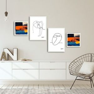 Set 4 tablouri decorative, Alpha Wall, Animal Abstract, 30x30/35x50 cm imagine