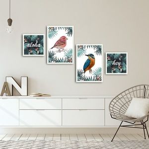 Set 4 tablouri decorative, Alpha Wall, Birds, 30x30/35x50 cm imagine