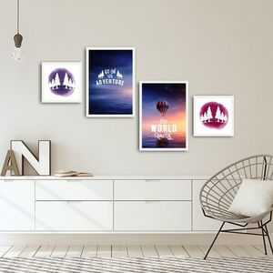 Set 4 tablouri decorative, Alpha Wall, World Adventure, 30x30/35x50 cm imagine