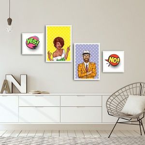 Set 4 tablouri decorative, Alpha Wall, Yes! No!, MDF/PVC, multicolor imagine
