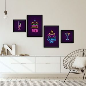 Set 4 tablouri decorative, Alpha Wall, Food & Coffe Bar, 30x30/35x50 cm imagine