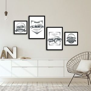 Set 4 tablouri decorative, Alpha Wall, Vintage Car, 30x30/35x50 cm imagine