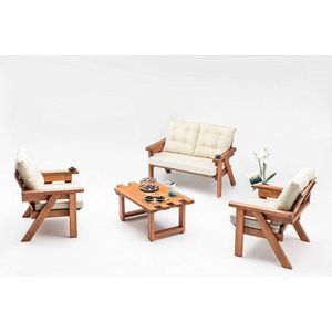 Set mobilier de gradina, Hudson, Abant (2+1+1), Lemn, Crema/Nuca imagine