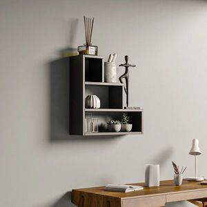 Raft de perete, Kalune Design, Piramit, 62x62x18 cm, PAL, Antracit imagine