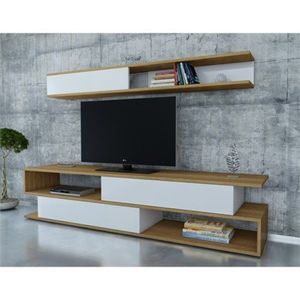 Comoda TV cu raft Sims, Decorotika, 176x31.5x39 cm, alb/bej imagine