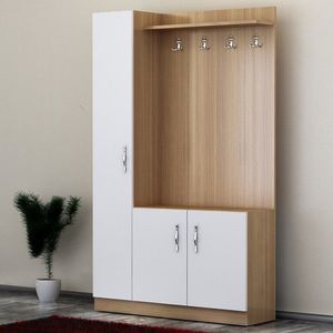 Cuier si pantofar Naturel, Decorotika, 110x31.8x180 cm, alb/bej imagine