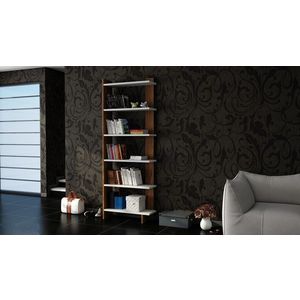 Biblioteca Order, Moblert, 47x22x170 cm, alb/maro imagine