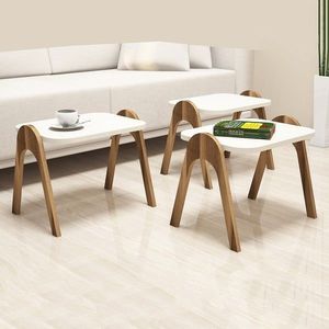 Set 3 masute pentru living Paris, Hommy Craft, 48.6x35.5x42 cm, crem/maro imagine