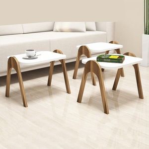 Set 3 masute pentru living Paris, Hommy Craft, 48.6x35.5x42 cm, alb/maro imagine
