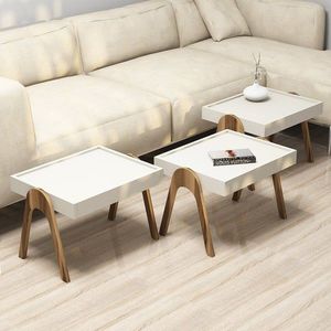 Set 3 masute pentru living Roma, Hommy Craft, 53.6x40x41 cm, crem/maro imagine
