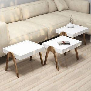 Set 3 masute pentru living Roma, Hommy Craft, 53.6x40x41 cm, alb/maro imagine