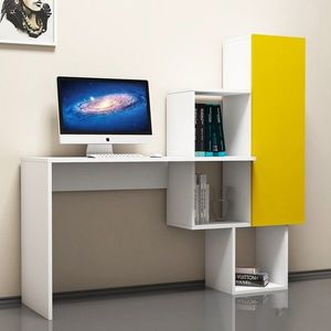 Birou Acelya, Hommy Craft, 145x45x142 cm, alb/galben imagine