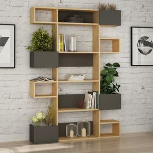 Biblioteca Niho, Decortie, 120x20x171 cm, gri/bej imagine