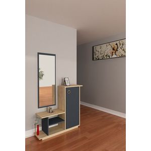 Set pantofar cu polite si oglinda Asia, Ametti, 80 x 90 cm/25 x 55 cm, oak/antracit imagine