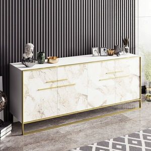 Bufet Polka White, Hadley, 180 x 47.3 x 75 cm, walnut/negru imagine