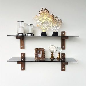 Set 2 rafturi de perete R202, Neostill, 85 x 25 x 25 cm, walnut/fume imagine
