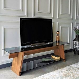 Comoda TV Neostill TV201, 158 x 40 x 45 cm, walnut/negru imagine