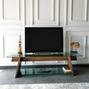Comoda TV Neostill TV202, 158 x 40 x 45 cm, walnut/verde imagine