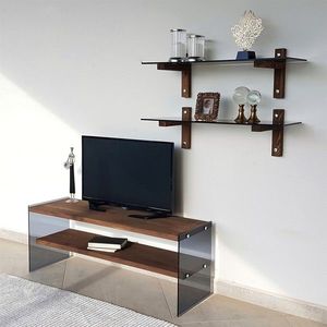 Comoda TV cu rafturi de perete Neostill TV102, 120 x 45 cm/85 x 25 cm, walnut imagine