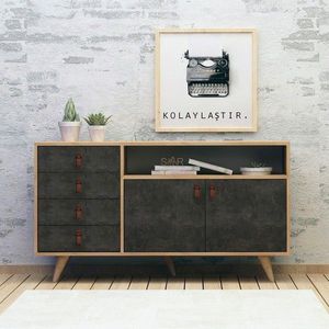 Consola, Mod Design, Pagina, 140x86x40 cm, PAL, Stejar / Gri închis imagine