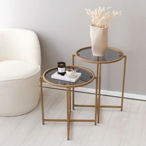Masuta de cafea, Neostill, S407U, 50x60x50 cm, Sticla temperata, Aur / Fume imagine