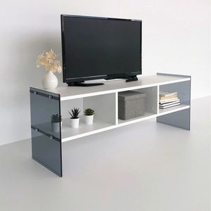 Comoda TV, Neostill, TV401, 120x45x35 cm, PAL, Alb / Fum imagine