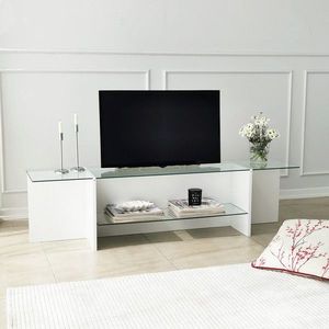 Comoda TV, Neostill, Escape TV, 158x40x35 cm, Sticla temperata , Alb imagine