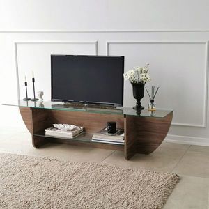 Comoda TV, Neostill, Lily TV, 158x40x35 cm, Sticla temperata , Maro imagine