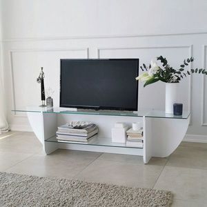 Comoda TV, Neostill, Lily TV, 158x40x35 cm, Sticla temperata , Alb imagine
