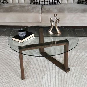 Masuta de cafea, Neostill, Yuvarlak Cam Orta Sehpa S300, 80x41x80 cm, Lemn masiv, Maro imagine