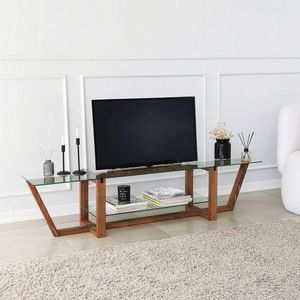 Comoda TV, Neostill, Amalfi, 158x35x35 cm, Sticla temperata , Maro imagine